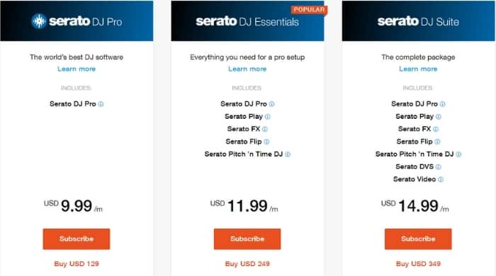 Serato DJ Pro - Versions and Prices